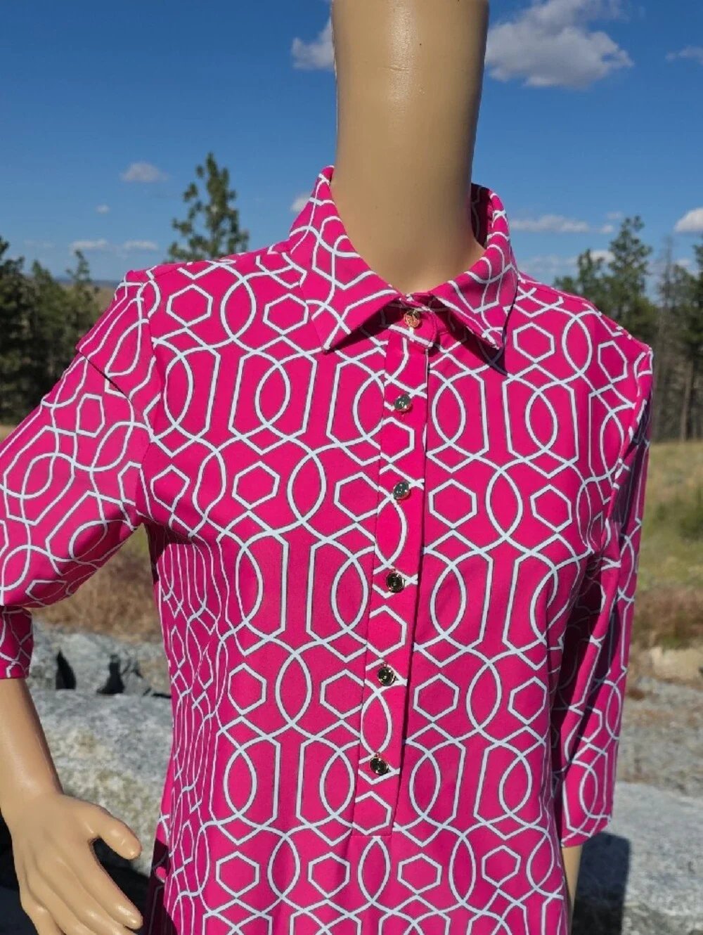 Jude Connally Hot Pink Geometric Shirt Dress - Picture 3 of 5